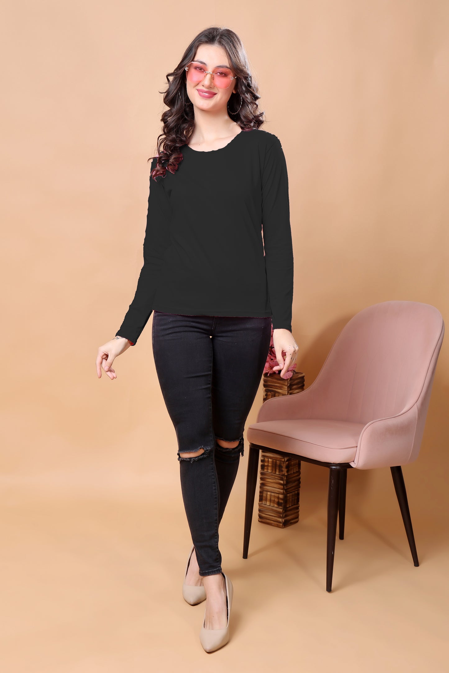 Kex Women Cotton Black Solid Tshirt