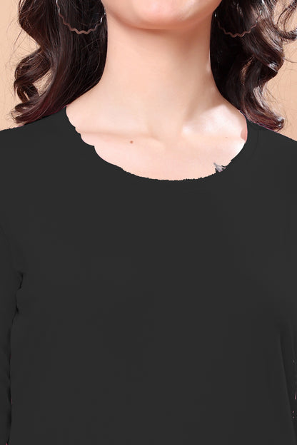 Kex Women Cotton Black Solid Tshirt