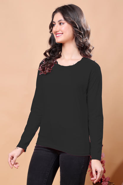 Kex Women Cotton Black Solid Tshirt