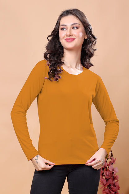 Kex Women Cotton Mustard Solid Tshirt