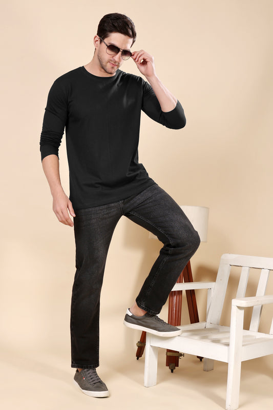 Kex Men Cotton Full Sleeve Solid Black Tshirt