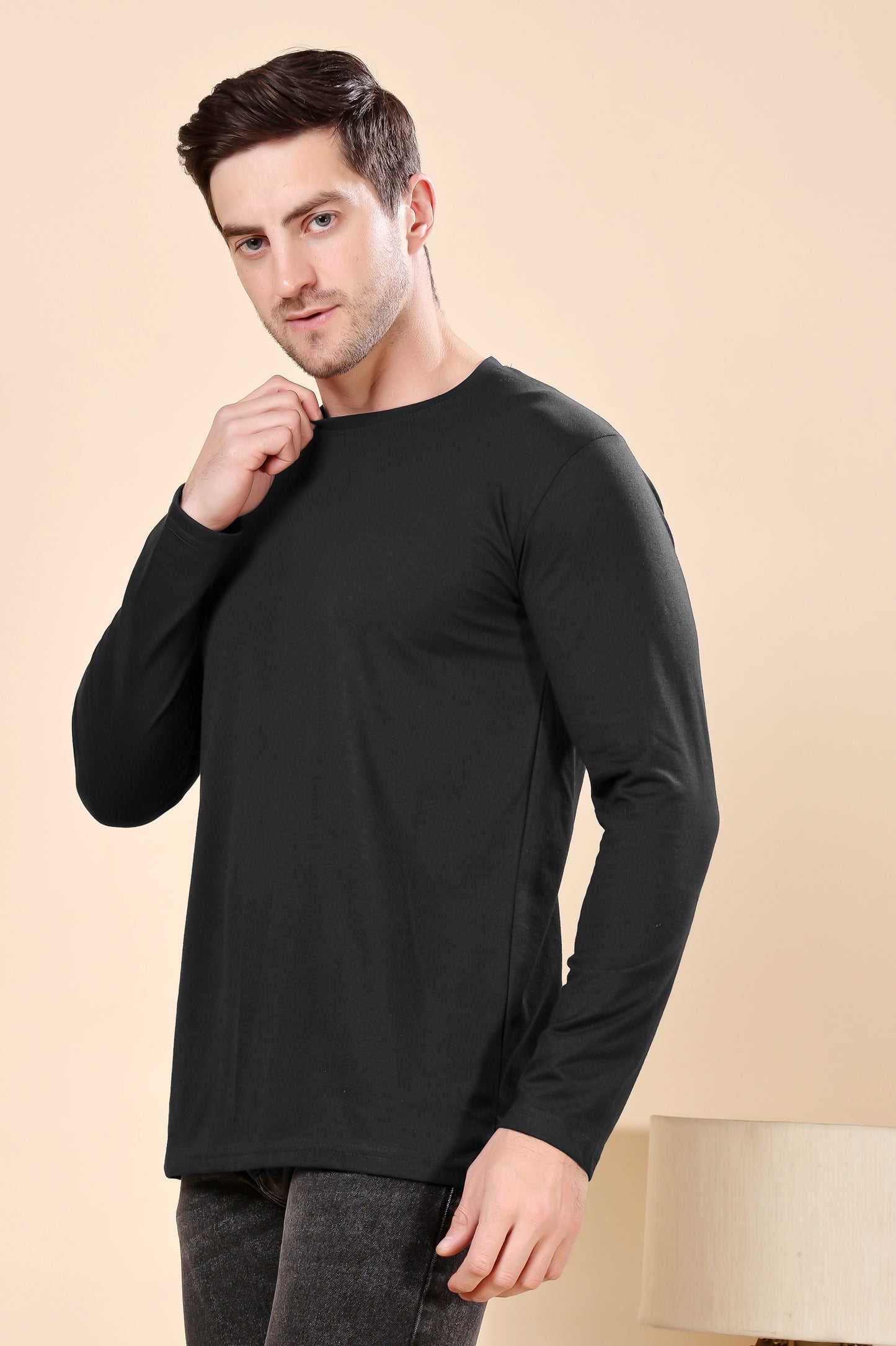 Kex Men Cotton Full Sleeve Solid Black Tshirt