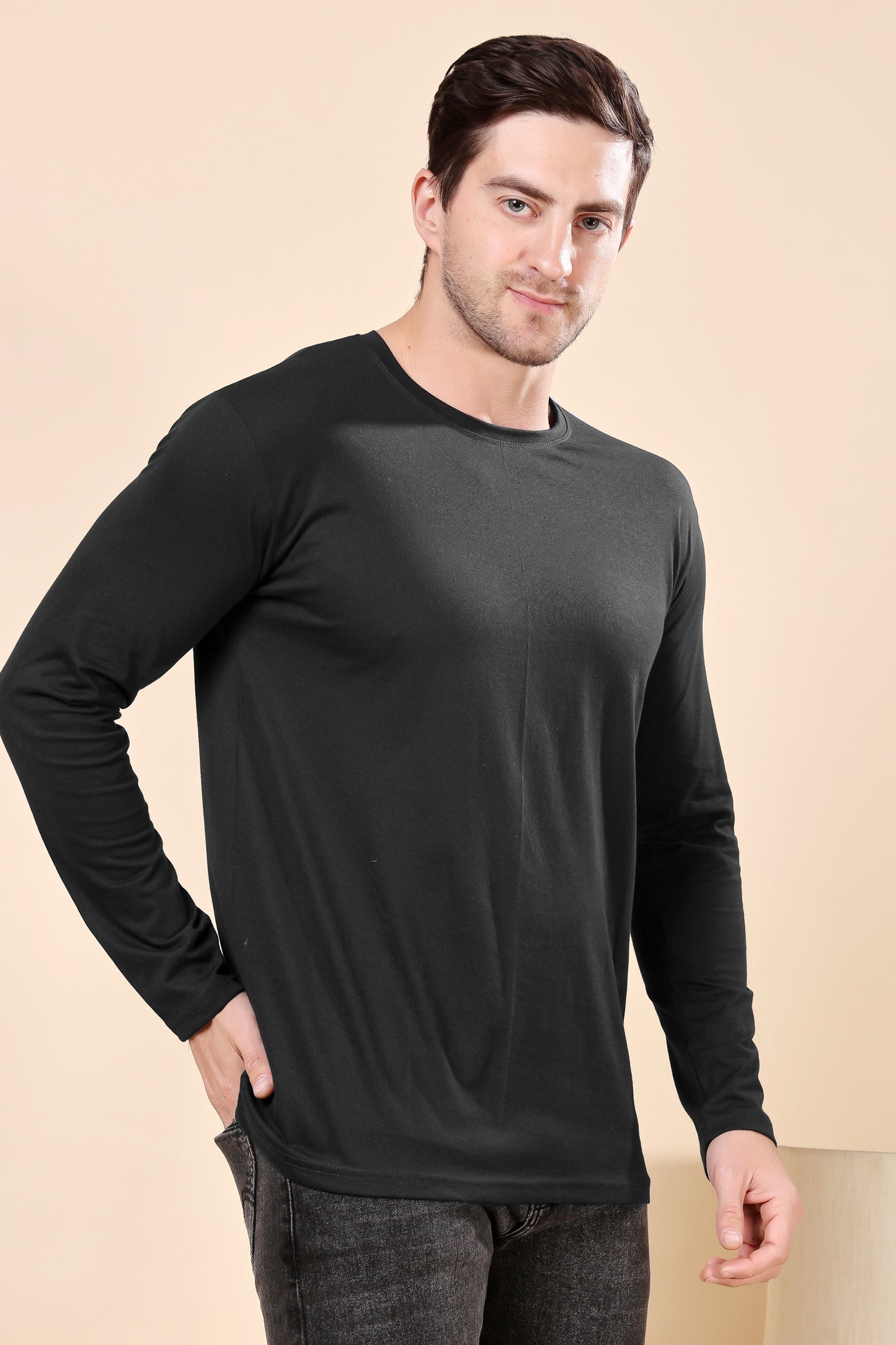 Kex Men Cotton Full Sleeve Solid Black Tshirt