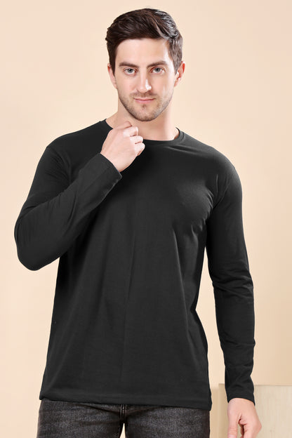 Kex Men Cotton Full Sleeve Solid Black Tshirt