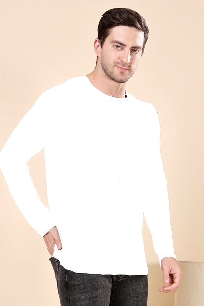 Kex Men Cotton Full Sleeve Solid White Tshirt