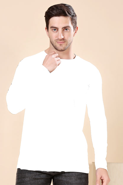 Kex Men Cotton Full Sleeve Solid White Tshirt