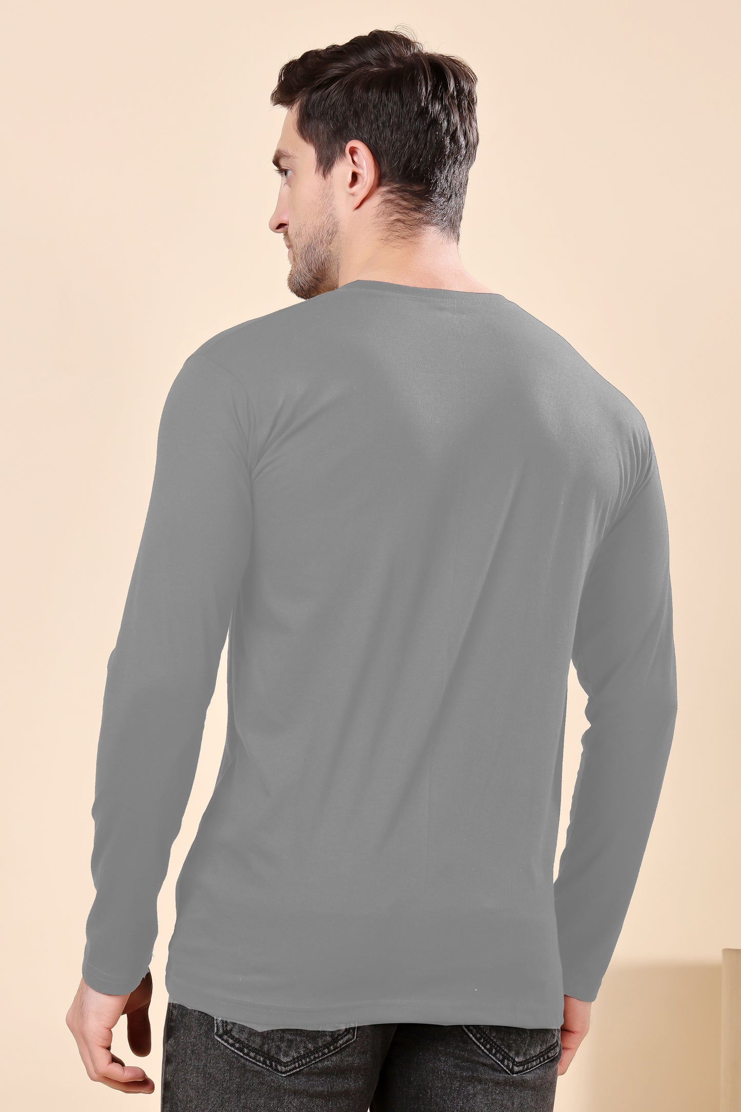 Kex Men Cotton Full Sleeve Solid Grey Tshirt