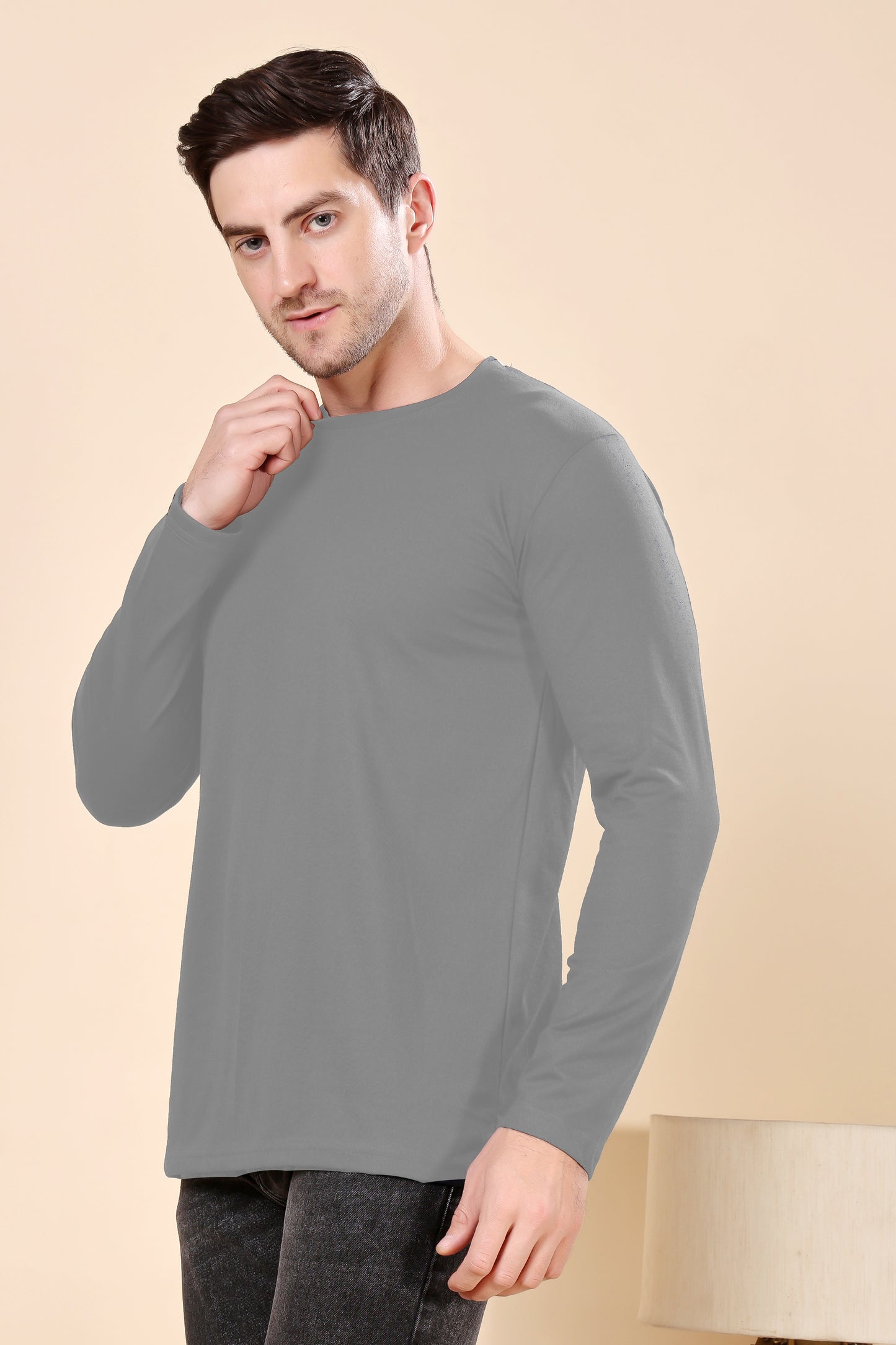 Kex Men Cotton Full Sleeve Solid Grey Tshirt