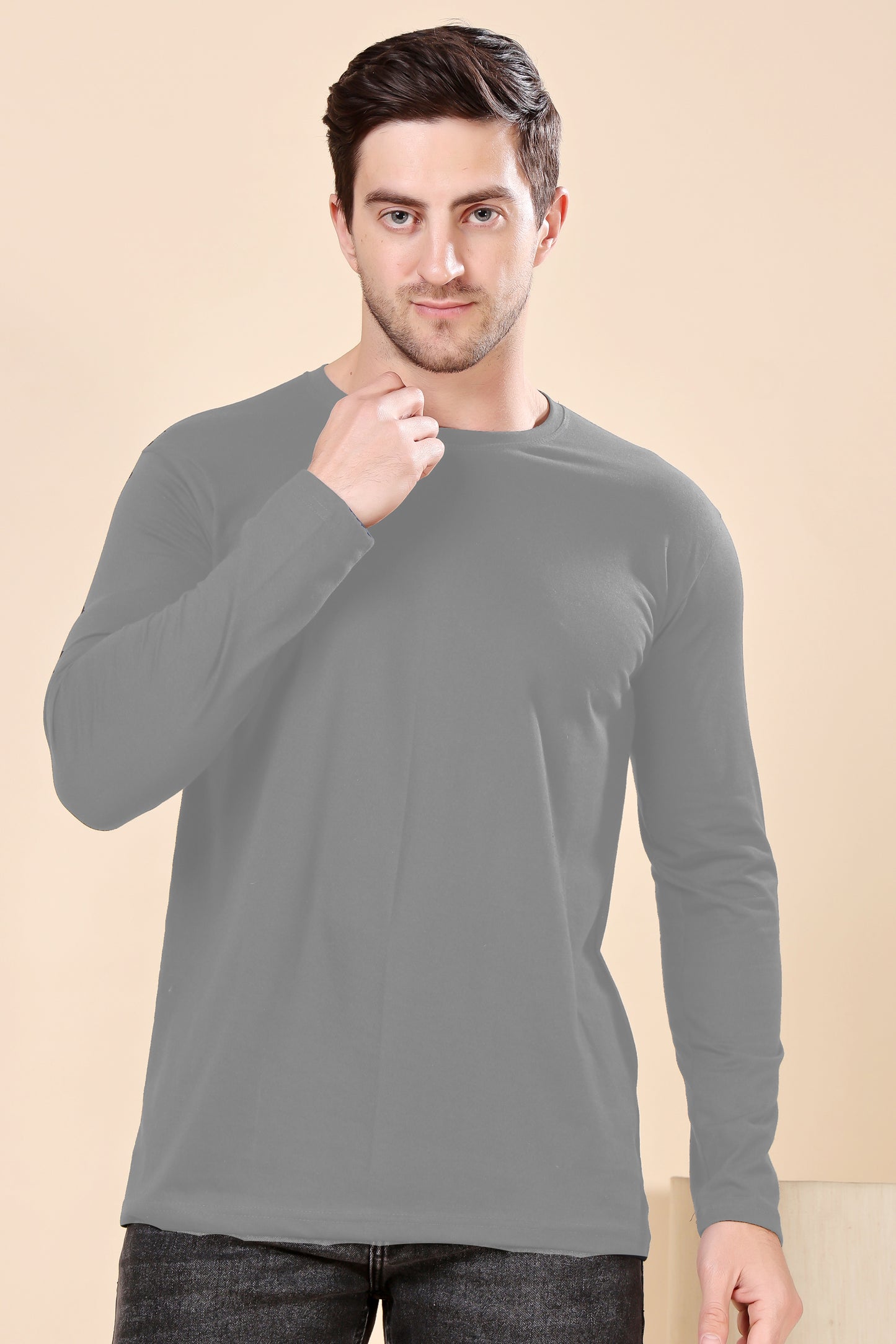 Kex Men Cotton Full Sleeve Solid Grey Tshirt