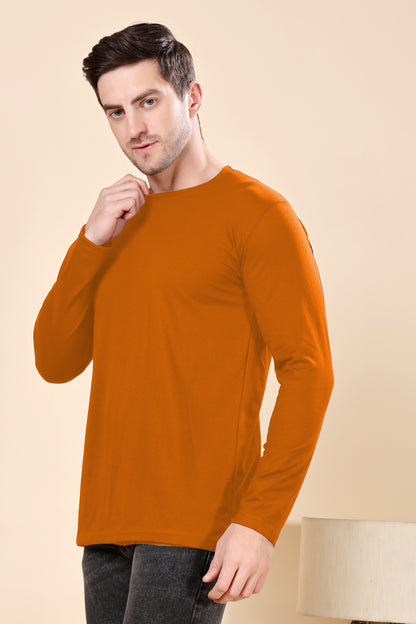 Kex Men Cotton Full Sleeve Solid Mustard Tshirt