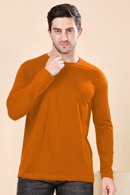 Kex Men Cotton Full Sleeve Solid Mustard Tshirt