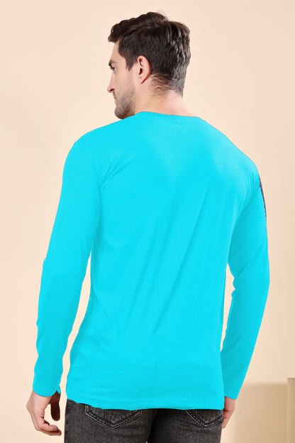 Kex Men Cotton Full Sleeve Solid Sky Blue Tshirt