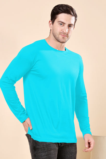 Kex Men Cotton Full Sleeve Solid Sky Blue Tshirt