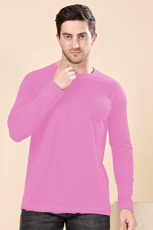 Kex Men Cotton Full Sleeve Solid Pink Tshirt