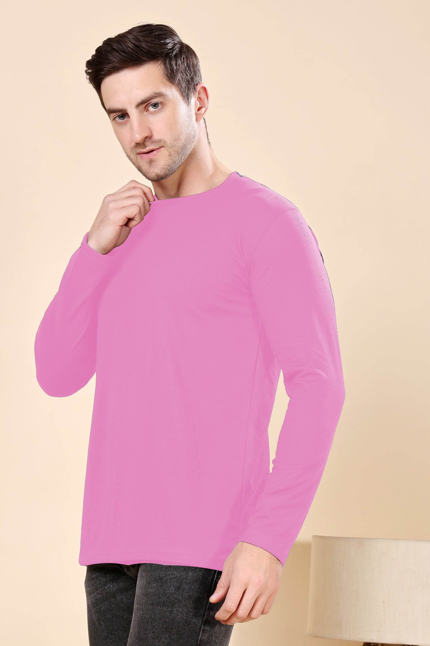 Kex Men Cotton Full Sleeve Solid Pink Tshirt