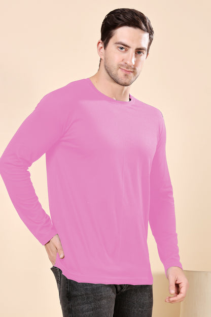 Kex Men Cotton Full Sleeve Solid Pink Tshirt