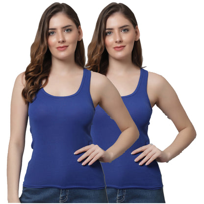 Kex Women Lock Neck Tank Top Blue Pack of 2