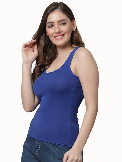 Kex Women Lock Neck Tank Top Blue