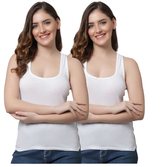 Kex Women Lock Neck Tank Top White Pack of 2