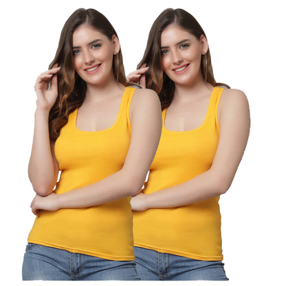 Kex Women Lock Neck Tank Top Yellow Pack of 2