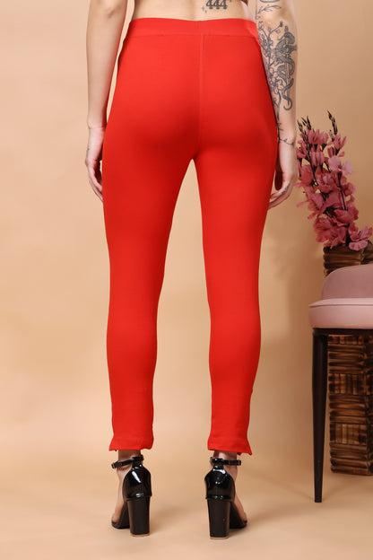 Kex Women Ankle Length Pocket Cotton Lycra Legging Red