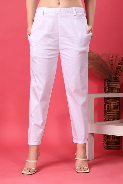 Kex Women Cotton Blend White Trouser