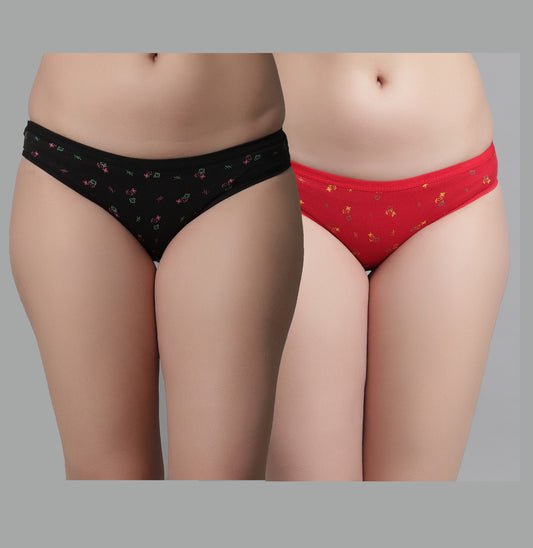 Kex Women Printed Panty Black & Red Pack of 2