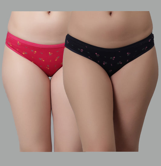 Kex Women Printed Panty Pink & Navy Blue Pack of 2