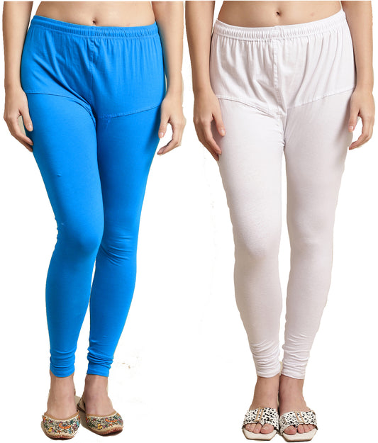 Kex Women Ruby Leggings Sky Blue & White Pack of 2