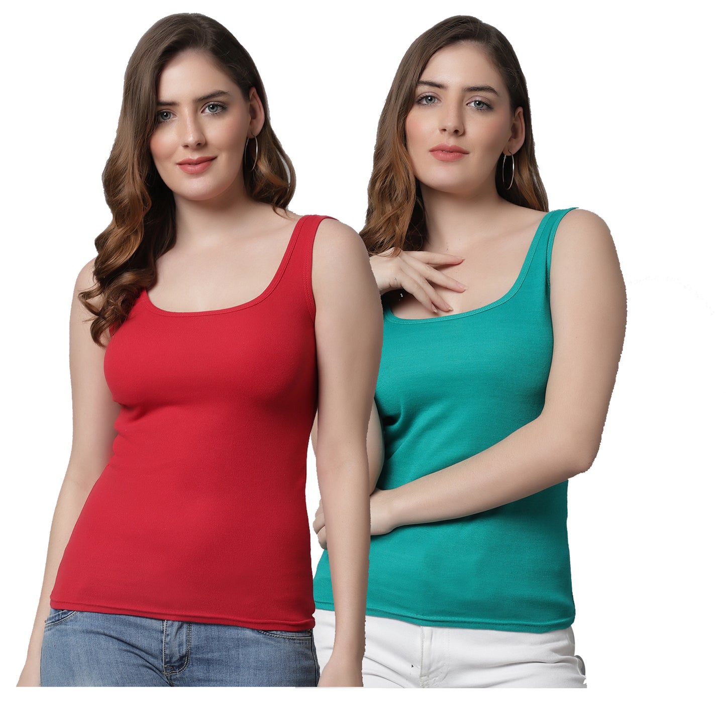 Kex Women Round Neck Tank Top Sea Green Pack of 2