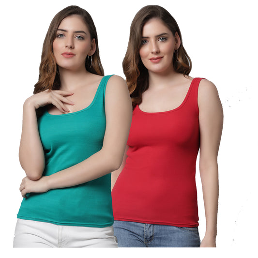 Kex Women Round Neck Tank Top Sea Green & Pink Pack of 2