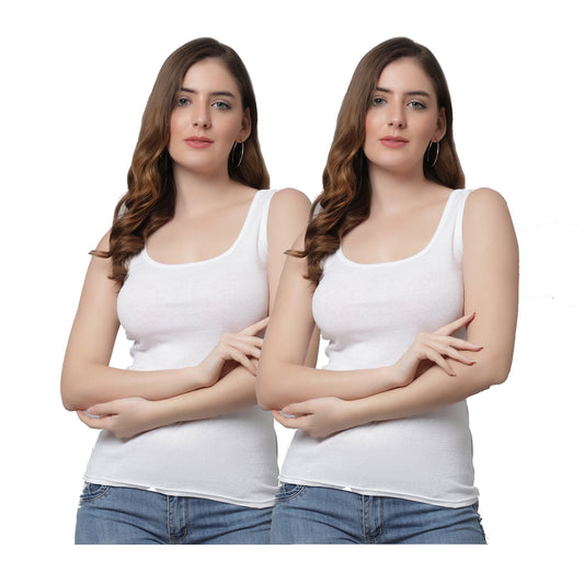 Kex Women Round Neck Tank Top White & Yellow Pack of 2