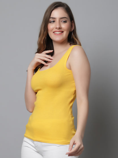 Kex Women Round Neck Tank Top Yellow