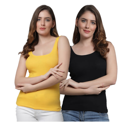 Kex Women Round Neck Tank Top Yellow & Black Pack of 2