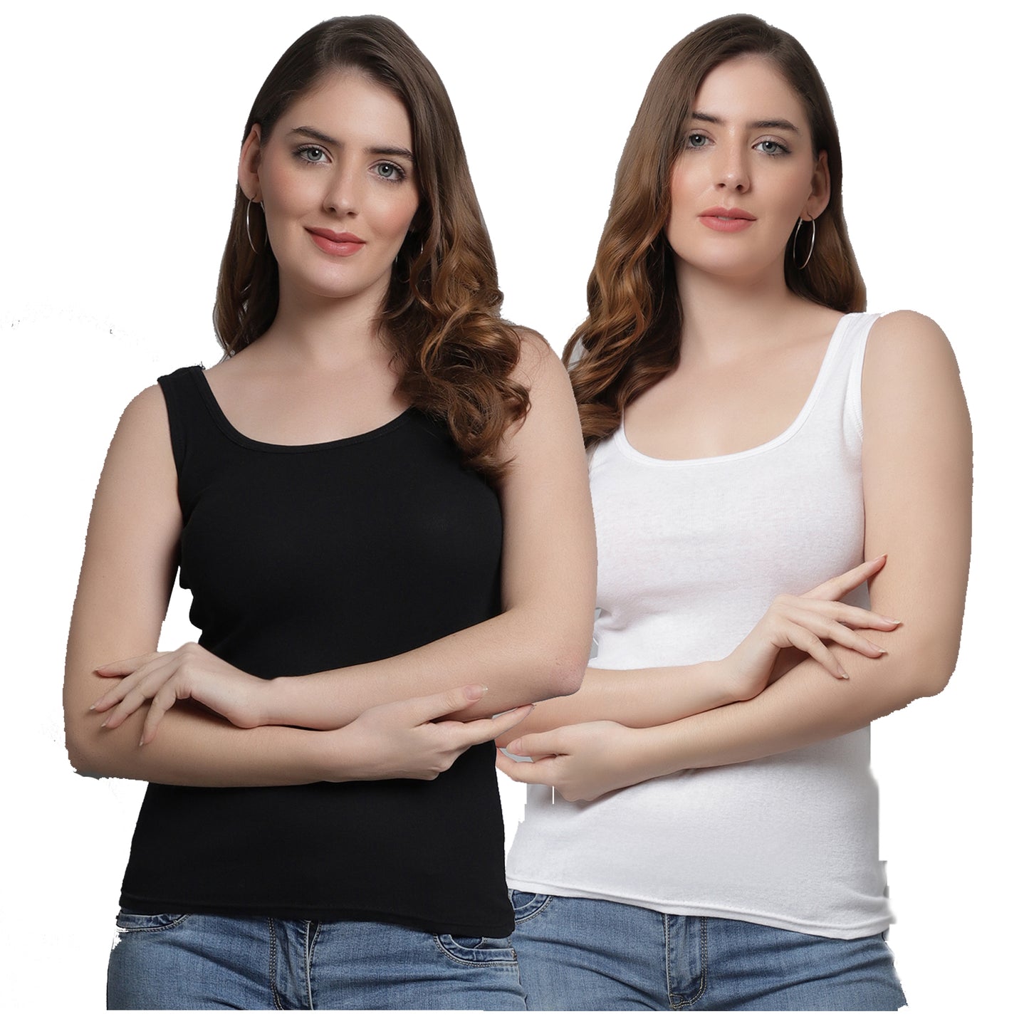 Kex Women Round Neck Tank Top Black & White Pack of 2