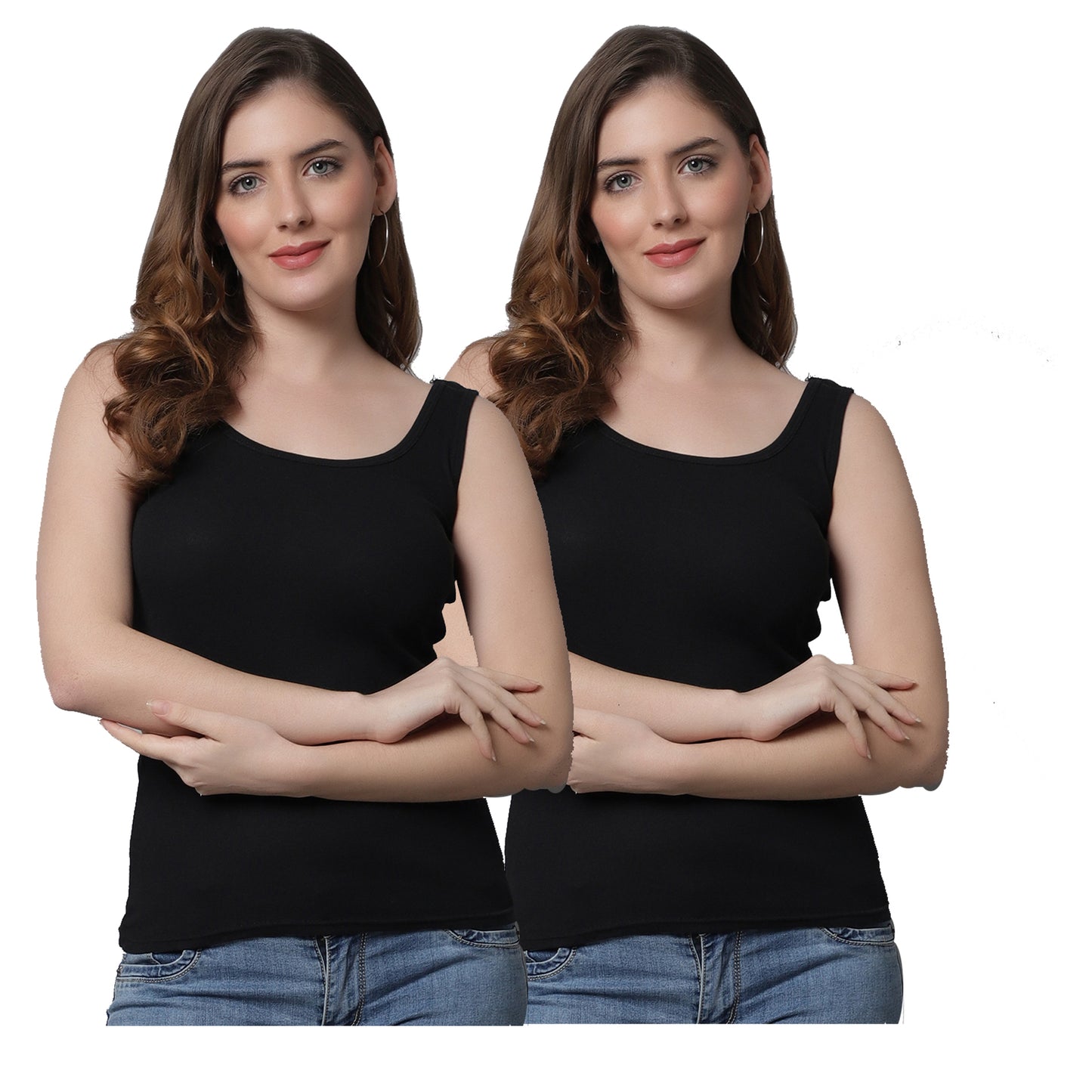 Kex Women Round Neck Tank Top Black Pack of 2