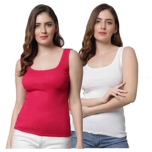 Kex Women Round Neck Tank Top Pink & White Pack of 2