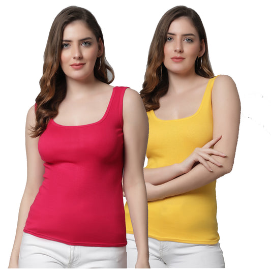 Kex Women Round Neck Tank Top Pink & Yellow Pack of 2