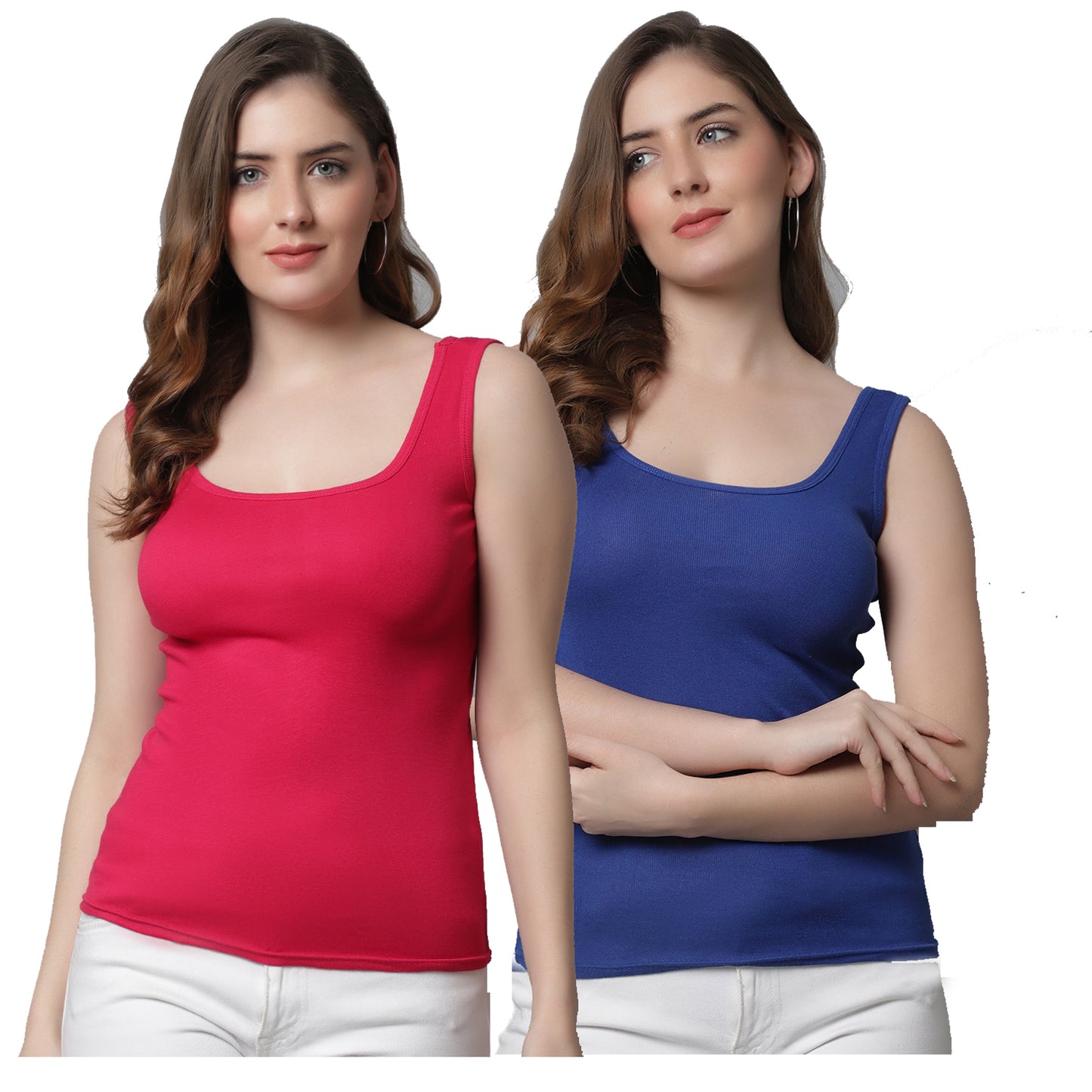 Kex Women Round Neck Tank Top Pink & Blue Pack of 2