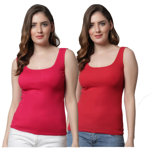 Kex Women Round Neck Tank Top Pink & Red Pack of 2