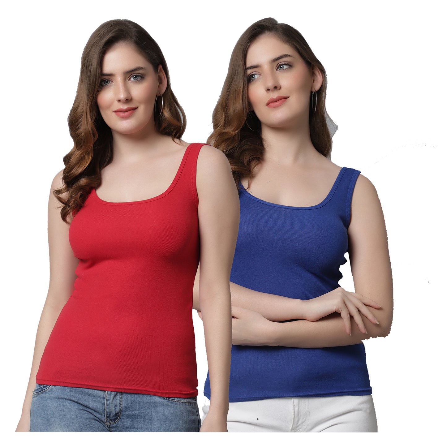 Kex Women Round Neck Tank Top Red & Blue Pack of 2