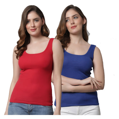 Kex Women Round Neck Tank Top Red & Blue Pack of 2