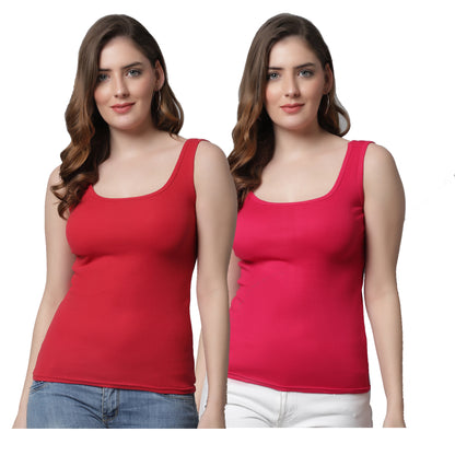 Kex Women Round Neck Tank Top Red & Pink Pack of 2