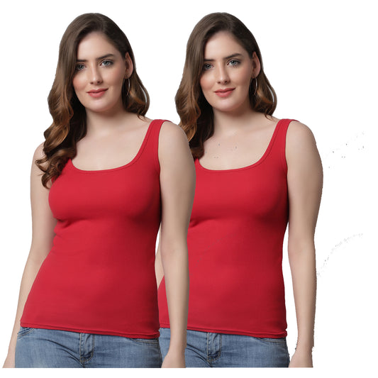 Kex Women Round Neck Tank Top Red Pack of 2