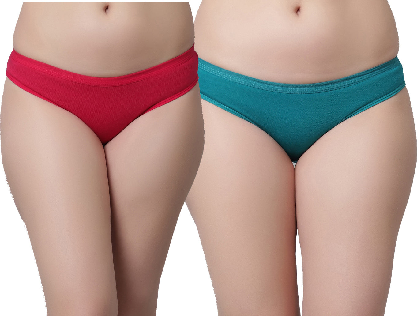 Kex Women Solid Panty Red & Turquoise Pack of 2