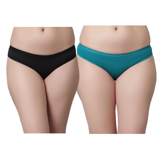 Kex Women Solid Panty Black & Turqoise Pack of 2