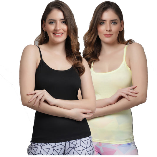 Kex Women Strip Camisole Black & Yellow Pack of 2