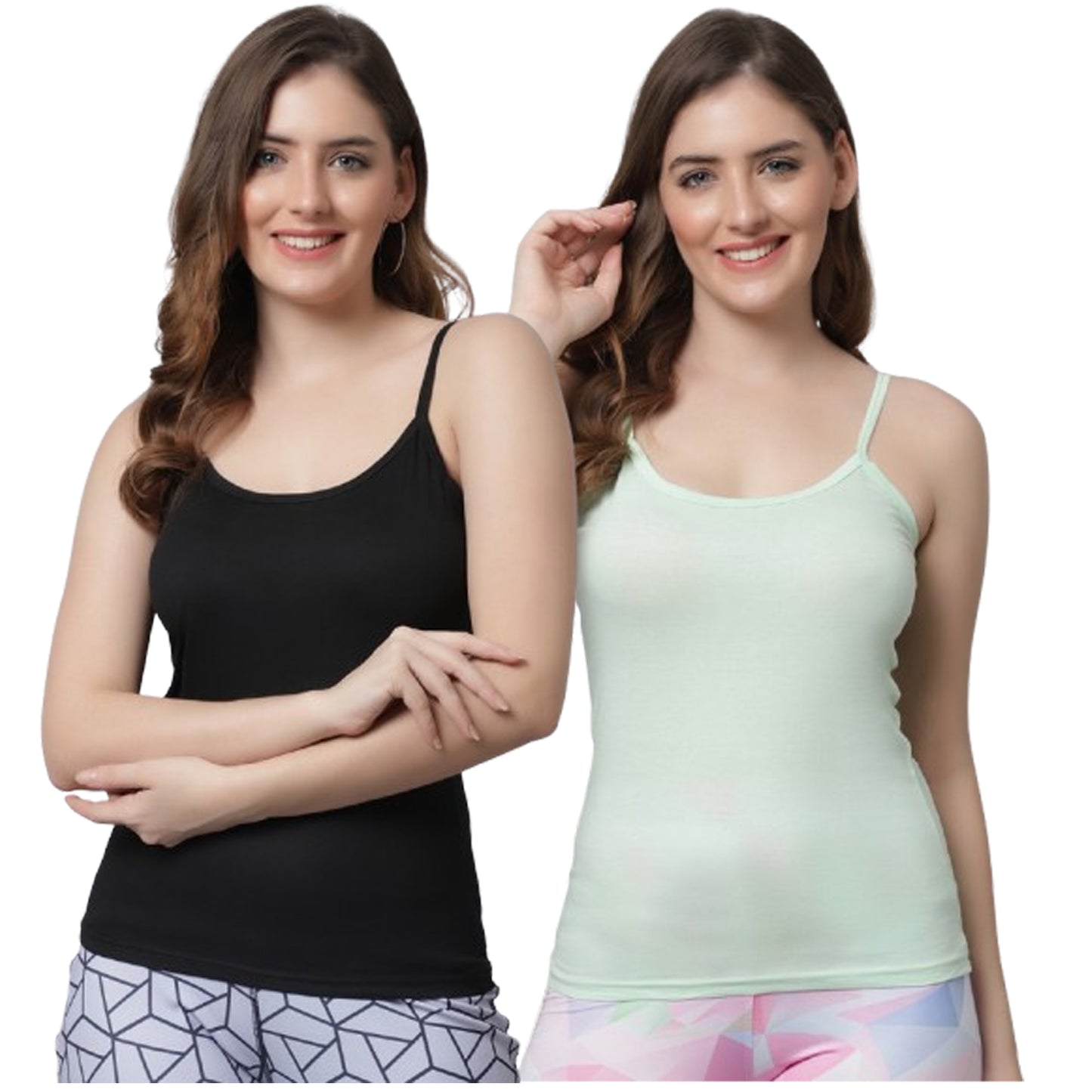 Kex Women Strip Camisole Black & Green Pack of 2