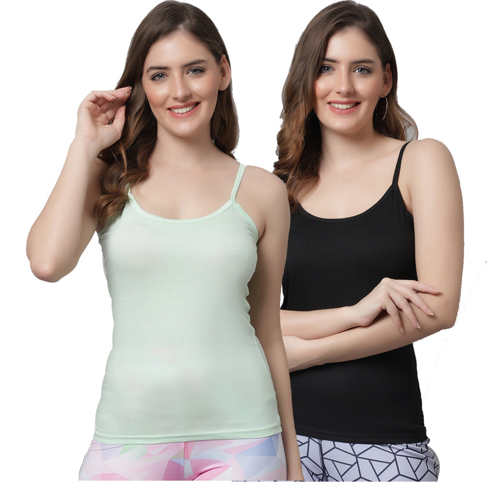 Kex Women Strip Camisole Green & Black Pack of 2