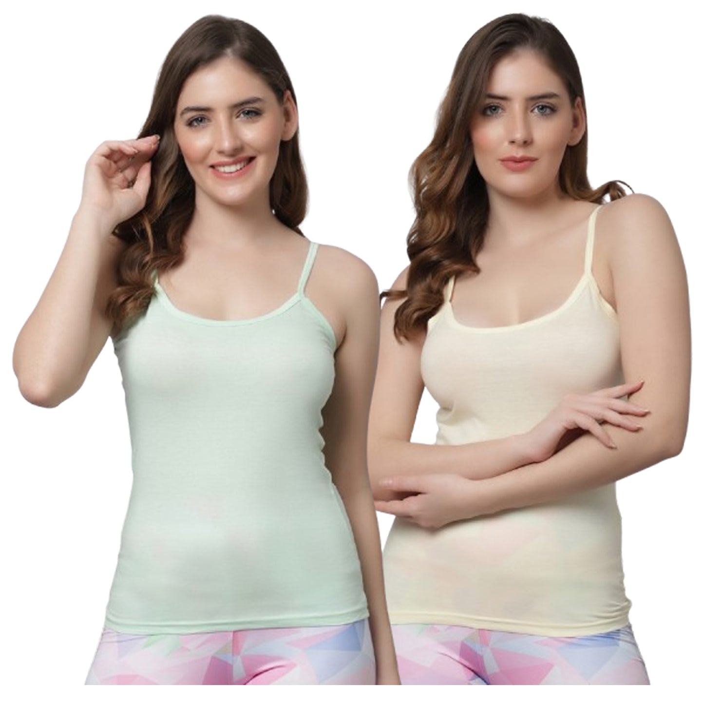 Kex Women Strip Camisole Green & Beige Pack of 2